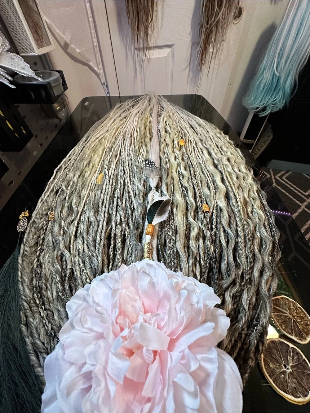 Black and Blonde Braided Hairpiece with  Accents New 70 DE Dreadlocks